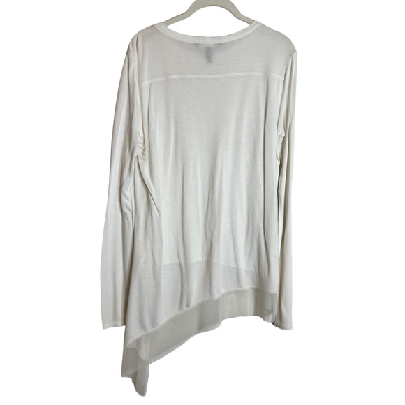 BCBGMaxAzria Womens Long Sleeve Tunic Size Medium White Asymmetric Mesh Hem - Picture 3 of 5